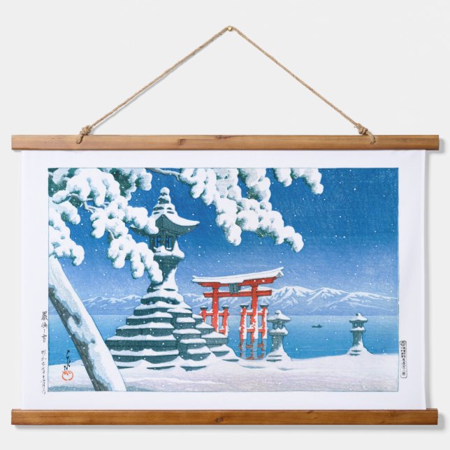 ukiyoe - Hasui - No.4 Schnee bei Itsukushima - Wandteppich Mit Holzrahmen (Vorne)