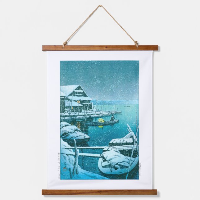 Ukiyoe - Hasui - Nr.27 Schnee bei Mukōjima - Wandteppich Mit Holzrahmen (Vorderseite)