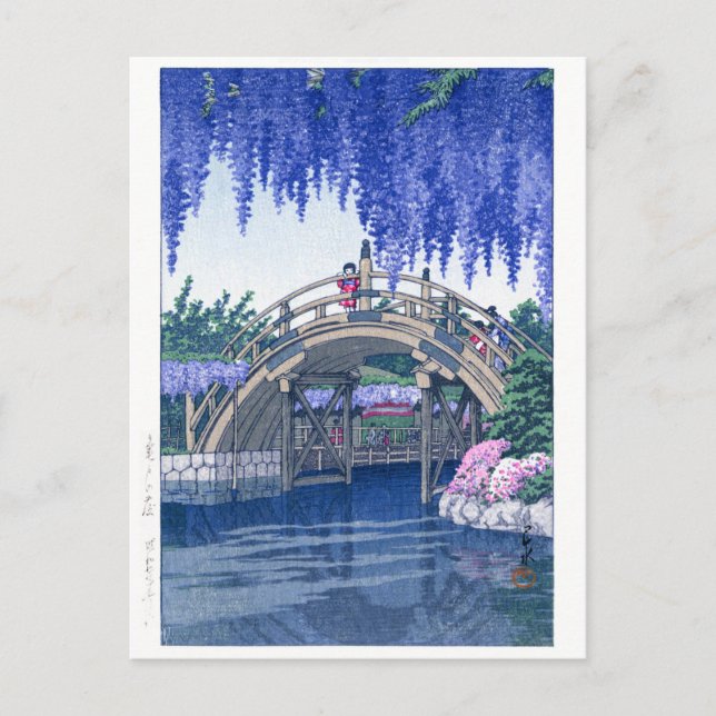 Ukiyoe - Hasui - Nr. 34 Wisteria in Kameido - Postkarte (Vorderseite)
