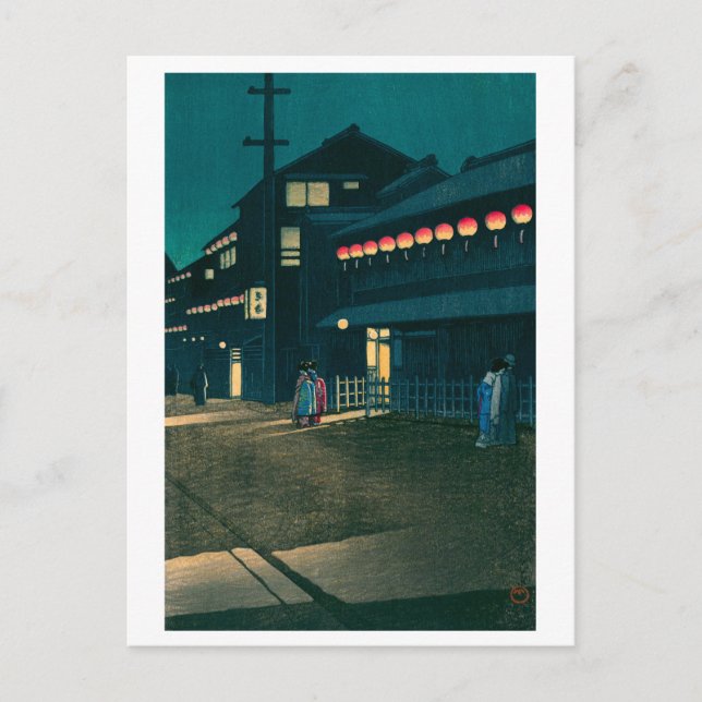 ukiyoe Hasui Nr. 61 Abend fällt über Sōemonchō Postkarte (Vorderseite)