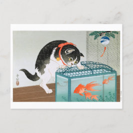 Ukiyoe [Koson] Cat and Goldfish Postkarte