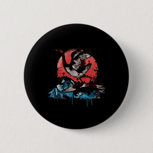 Ukiyoe Rotkronenkran Surft Große Welle Japan Button