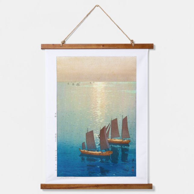 ukiyoe - Yoshida - 01 - Glittering Sea Wandteppich Mit Holzrahmen (Vorderseite)