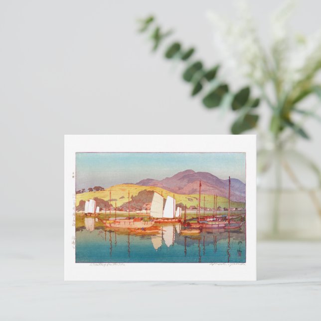 Ukiyoe - Yoshida - 17 - Gewartet für den Tide -  Postkarte (Stehend Vorderseite)