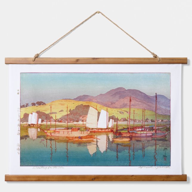 Ukiyoe - Yoshida - 17 - Gewartet für den Tide - Wandteppich Mit Holzrahmen (Vorne)