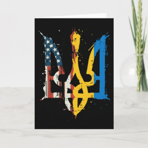 Ukraine America Flag Dreizack Ukrainisch Tryzub Mä Karte