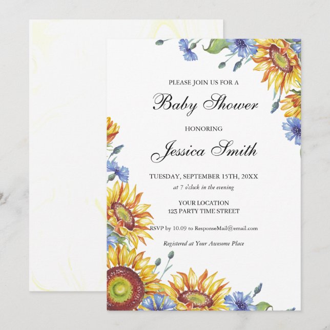 Ukraine Baby shower aquarelle Invitation (Devant / Derrière)