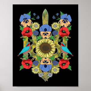 Ukraine Birds Sunflower Trysub Vintag Ukrainian V Poster