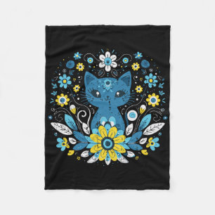 Ukraine Blau Gelbe Katze Blumen Ukrainische Mädche Fleecedecke