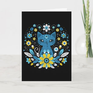Ukraine Blau Gelbe Katze Blumen Ukrainische Mädche Karte