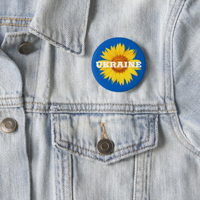 Ukraine Blume der Flaggenfarben Gelbe Blauer Sonne Button (Beispiel)