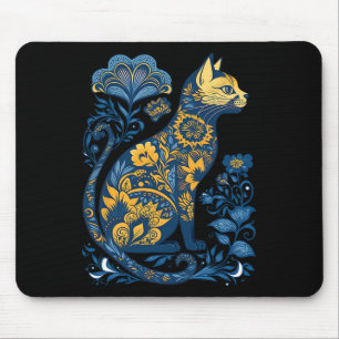 Ukraine Cat floral Vintag ukrainische Flagge und V Mousepad