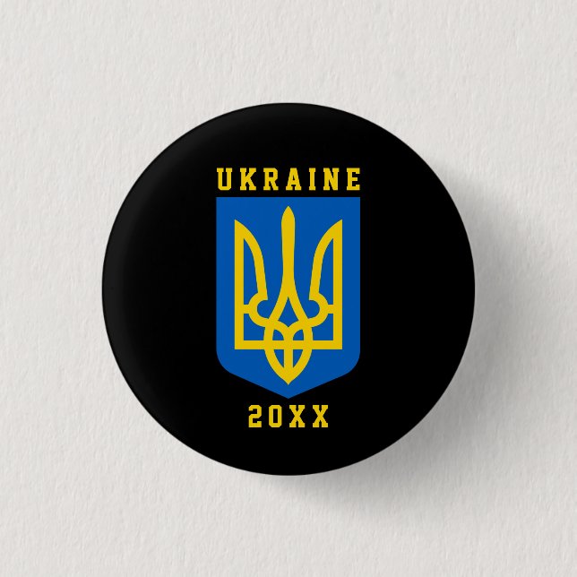 UKRAINE Coat of Arms and Year on BLACK Button (Vorderseite)