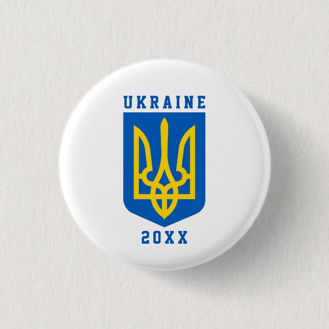UKRAINE Coat of Arms and Year on WHITE Button (Vorderseite)