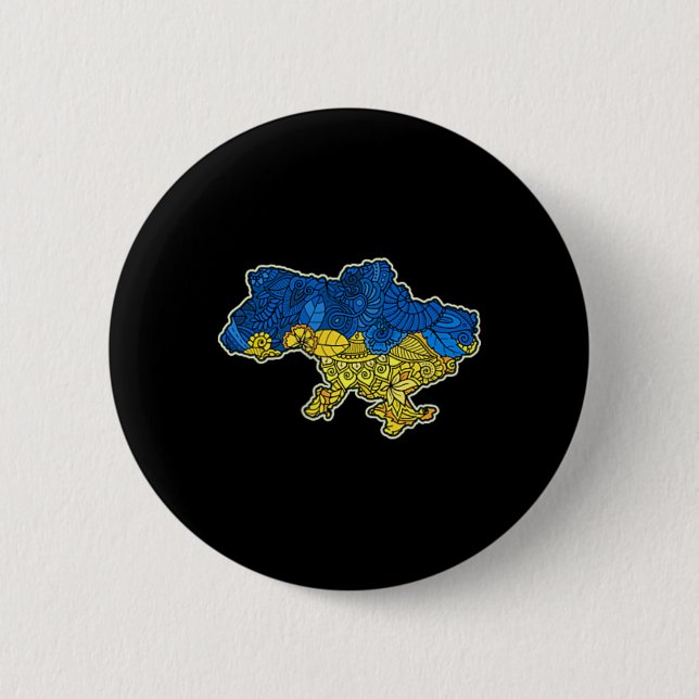 Ukraine Contour Map Gift National Flag  Button (Vorderseite)