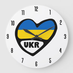 Ukraine Country Code Flag Heart, UKR Große Wanduhr