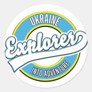 Ukraine-Entdecker-Logo für Abenteuer. Runder Aufkleber