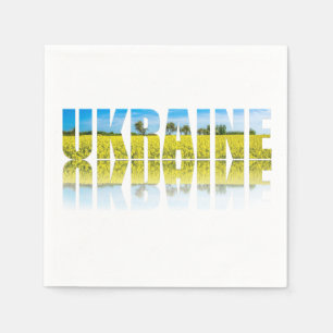 Ukraine-Etikett mit blauem Himmel und gelb Serviette