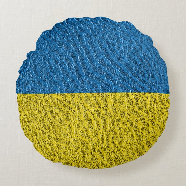 Ukraine-Fahne auf Leder Rundes Kissen (Vorderseite)