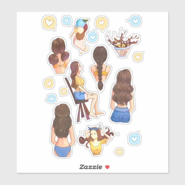 Ukraine filles mignonnes stickers bleu et jaune (Feuille)