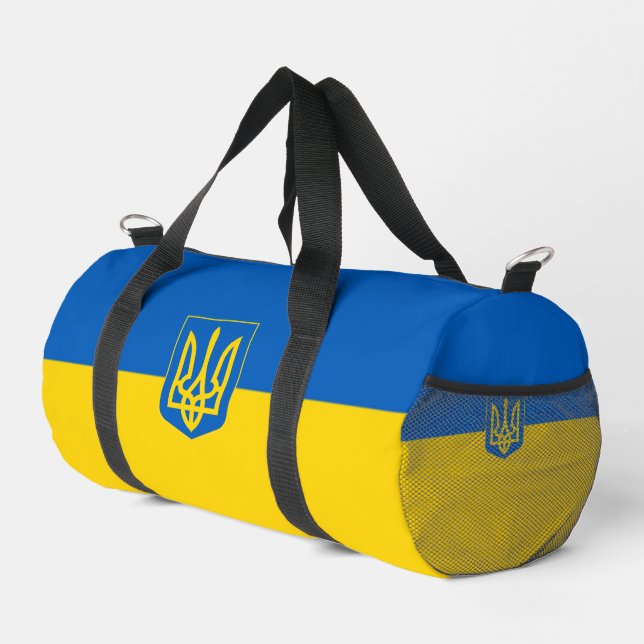 Ukraine flag and coat of arms duffle bag (Rechte Ecke)