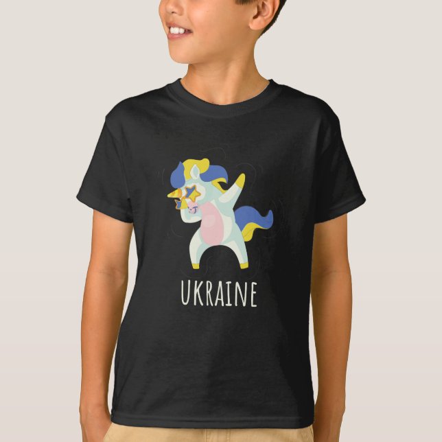 Ukraine Flag Dabbing Unicorn T-Shirt (Vorderseite)