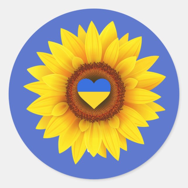 Ukraine Flag, Sunflower, & Heart (blue & yellow) Runder Aufkleber (Vorderseite)