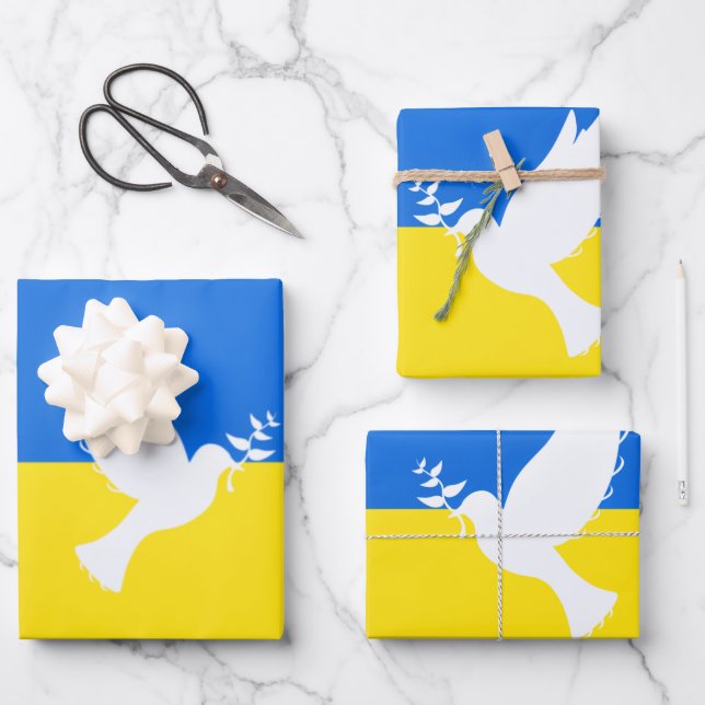 Ukraine Flag Wrapping Paper Sheets Peace Dove Geschenkpapier Set (Vorderseite)