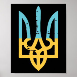 Ukraine-Flagge Dreizack Tasche Ukrainisches Wappen Poster