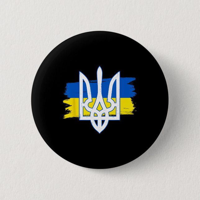Ukraine-Flagge Dreizack - Ukrainischer Tryzub Patr Button (Vorderseite)