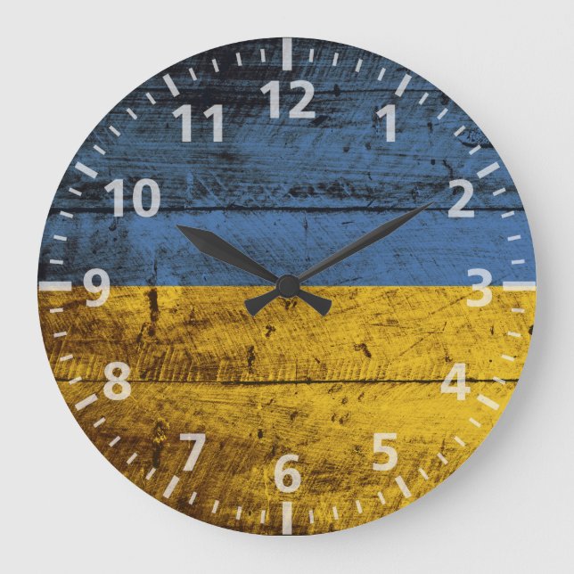 Ukraine-Flagge für altes Holzkörnchen Große Wanduhr (Vorderseite)