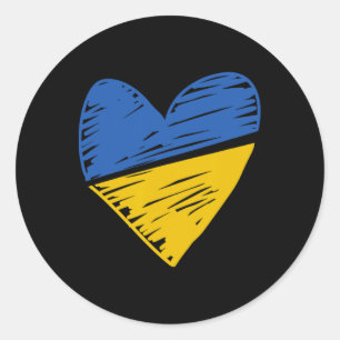 Ukraine-Flagge Gekritzeltes Herz in Blau Gelb Runder Aufkleber