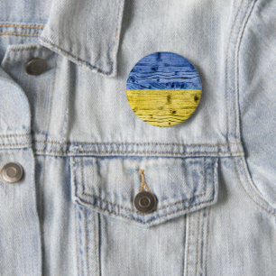 Ukraine-Flagge gelb blau Holzstrukturmuster Button