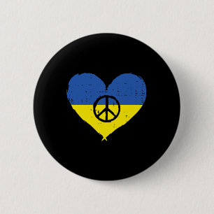 Ukraine-Flagge Herz Friedenszeichen Retro Ukrainis Button