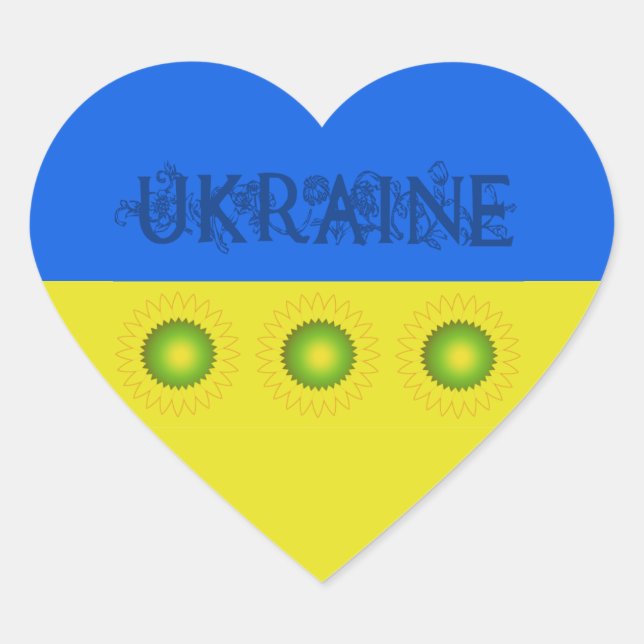 Ukraine Flagge mit Sonnenblumen Herz-Aufkleber (Vorderseite)
