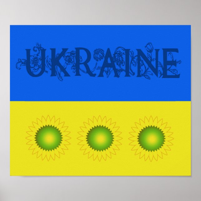 Ukraine-Flagge mit Sonnenblumen Poster (Vorne)