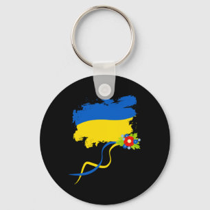 Ukraine-Flagge mit Volksblumen Ukrainischer Stolz  Schlüsselanhänger