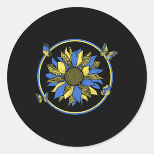 Ukraine-Flagge Sonnenblume Schmetterlinge Runder Aufkleber