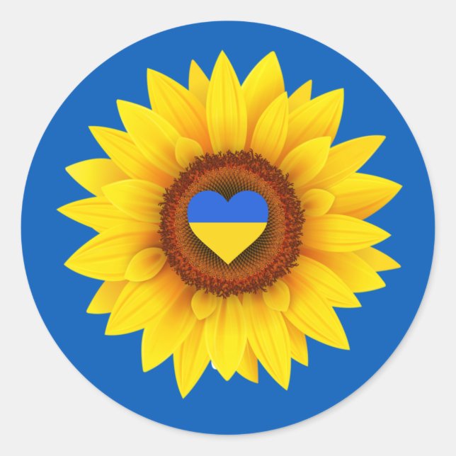 Ukraine - Flagge, Sonnenblumen, Herz (blau & gelb) Runder Aufkleber (Vorderseite)