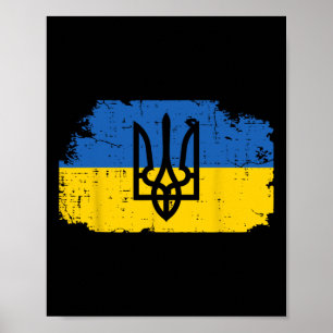 Ukraine-Flagge Trident-Symbol Ukrainisch Tryzub Fr Poster