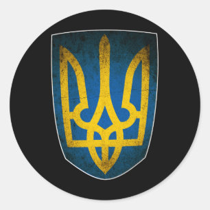 Ukraine-Flagge und Trident Ukrainisch 1 Runder Aufkleber