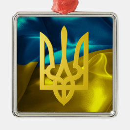 Ukraine-Flagge und Tryzub Silbernes Ornament