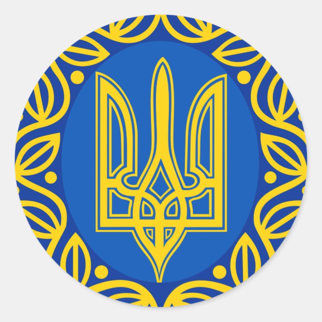 Ukraine, Flagge, Wappen, ukrainische Tryzub Runder Aufkleber (Vorderseite)