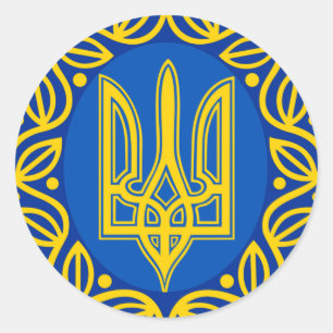 Ukraine, Flagge, Wappen, ukrainische Tryzub Runder Aufkleber