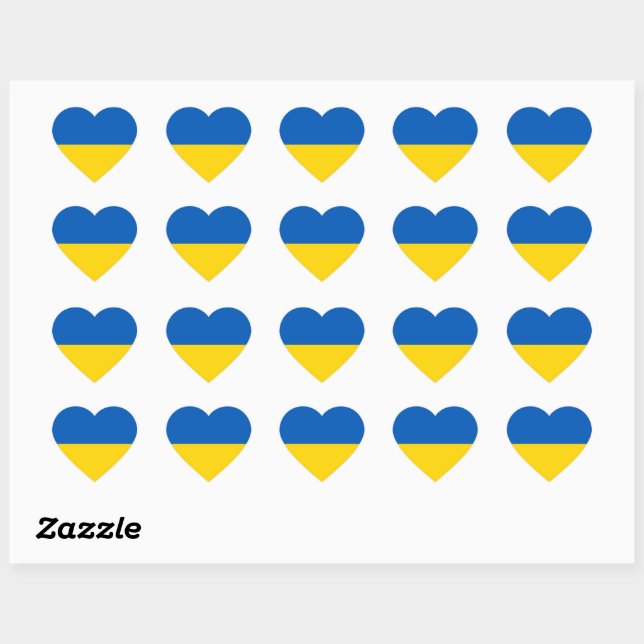Ukraine Flaggen Blau und Gelb Herz-Aufkleber (Blatt)
