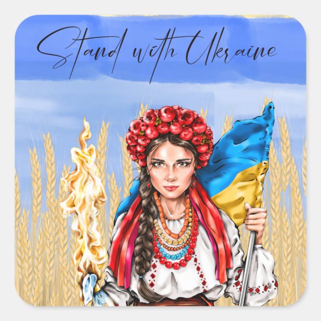 Ukraine Frauen unterstützen Drawstring Bag Noteboo Quadratischer Aufkleber (Vorderseite)
