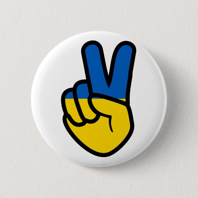 Ukraine Friedenszeichen mit Fahne der Ukraine Farb Button (Vorderseite)