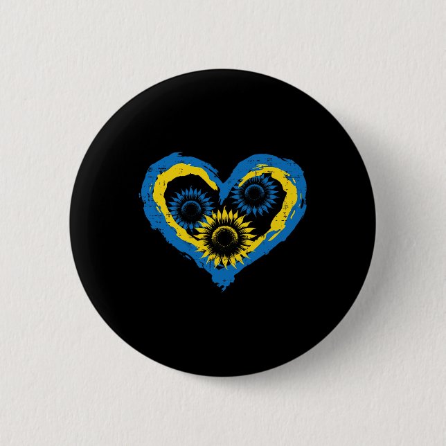 Ukraine Herz Sonnenblumen Ukrainische Unterstützun Button (Vorderseite)