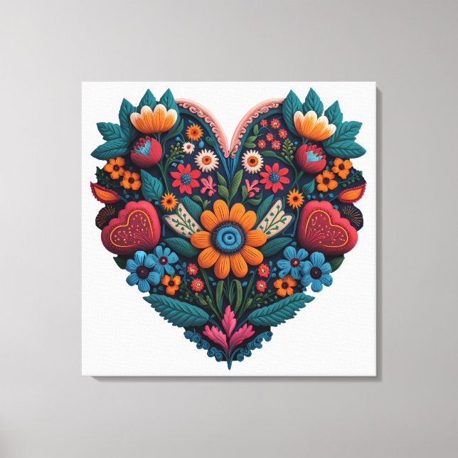 Ukraine - inspiriertes Herz der Blume Leinwanddruck (Vorderseite)
