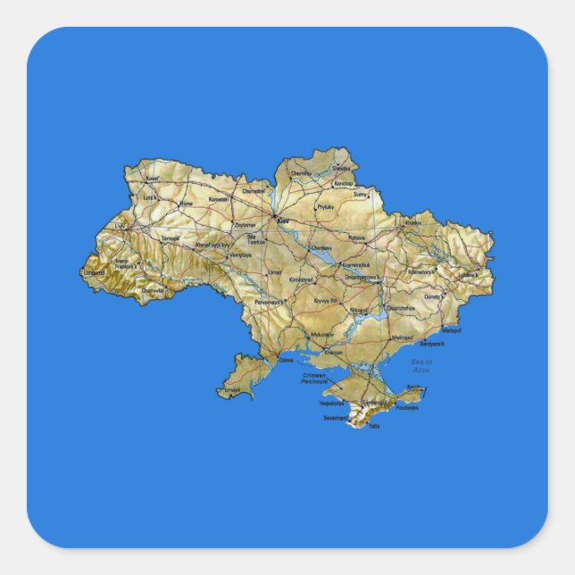 Ukraine-Kartenaufkleber Quadratischer Aufkleber (Vorderseite)